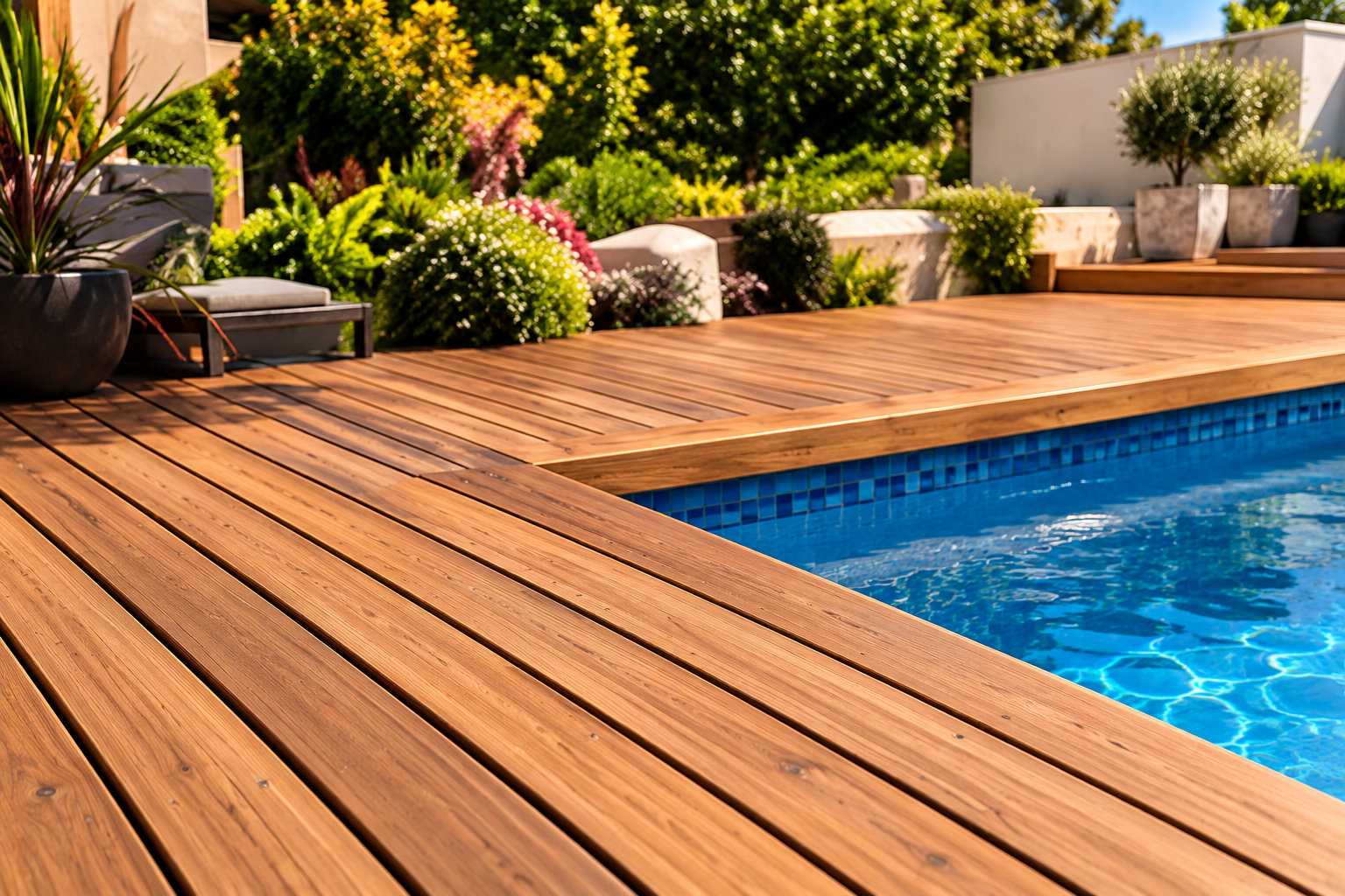 Timber decking boards on an outdoor deck